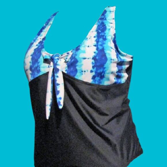 BLEU ICE Blue Black Tie Dye One Piece Swimsuit Plus Size 24 - Picture 3 of 4